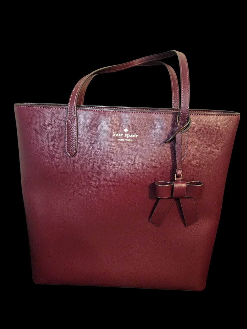 kate spade Burgundy Leather Tote with Bow Charm